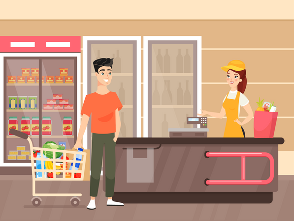 Man doing grocery shopping  Illustration