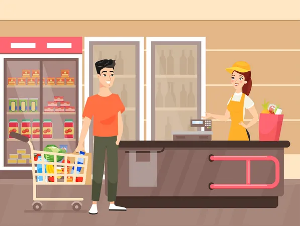 Man doing grocery shopping  Illustration