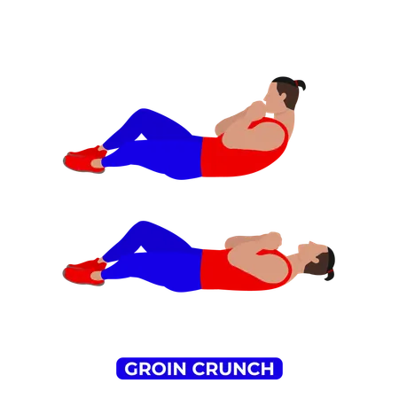 Man Doing Groin Crunch Exercise  일러스트레이션