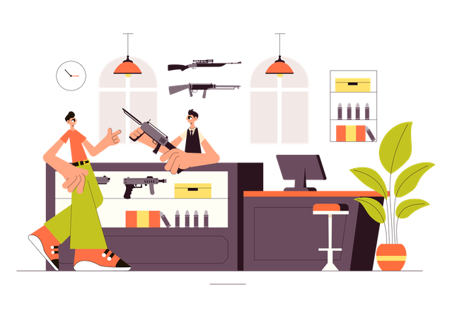 Man doing gun shopping  Illustration