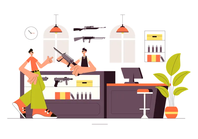 Man doing gun shopping  Illustration