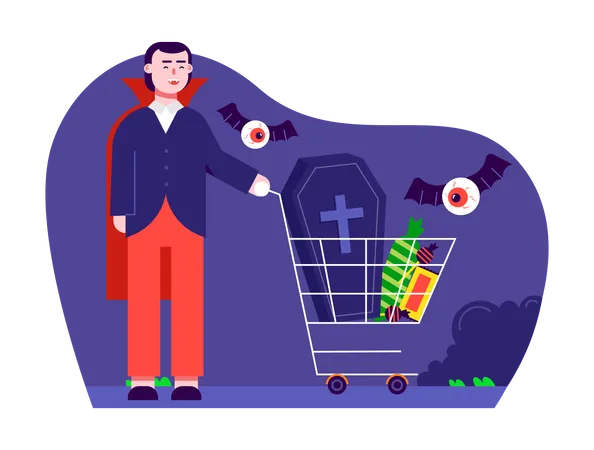 Man doing halloween shopping  Illustration