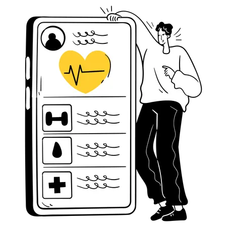 Man Doing Health Data Tracking via App  Illustration