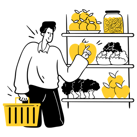 Man doing Healthy Grocery Shopping  Illustration