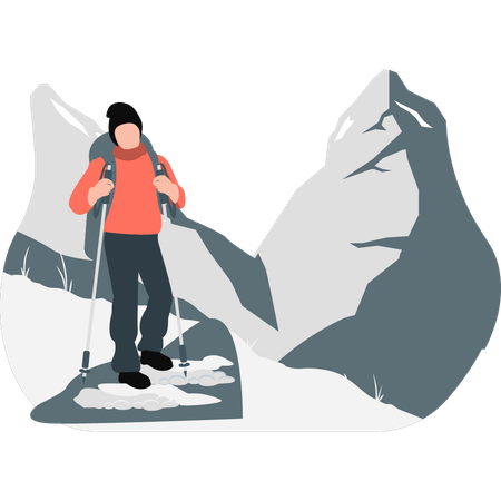 Man doing hiking in winter  Illustration