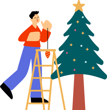 Man doing Holiday Decorations  Illustration