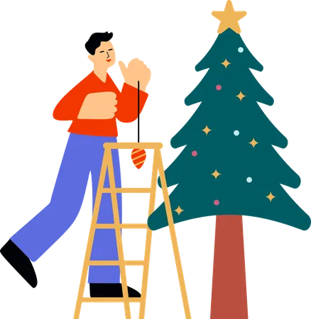 Man doing Holiday Decorations  Illustration