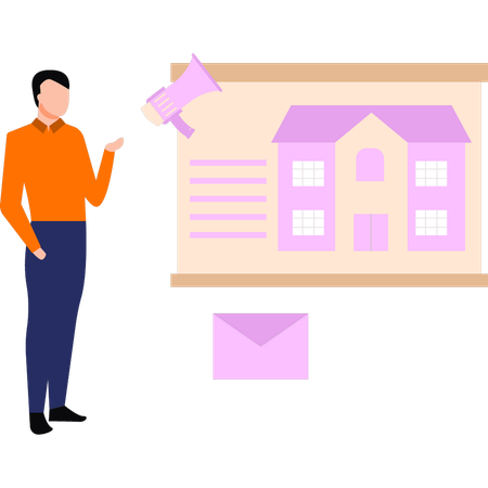 Man doing house marketing  Illustration
