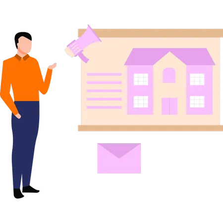 Man doing house marketing  Illustration