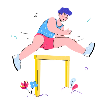 A Customizable Doodle Mini Illustration Of Hurdle Jump Illustration