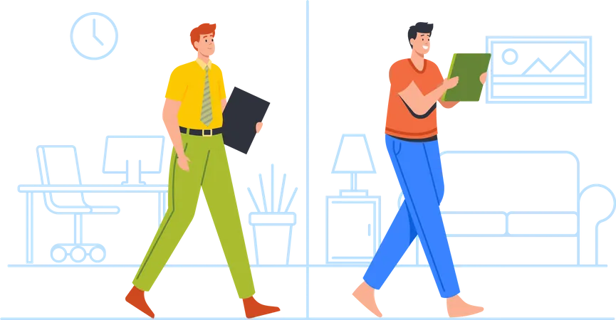 Man doing Hybrid Work  Illustration