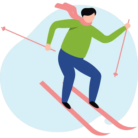 The Boy Is Ice Skiing Illustration