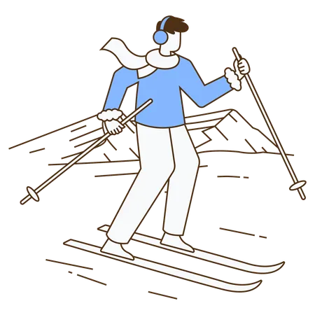 Man doing ice skiing in winter  Illustration