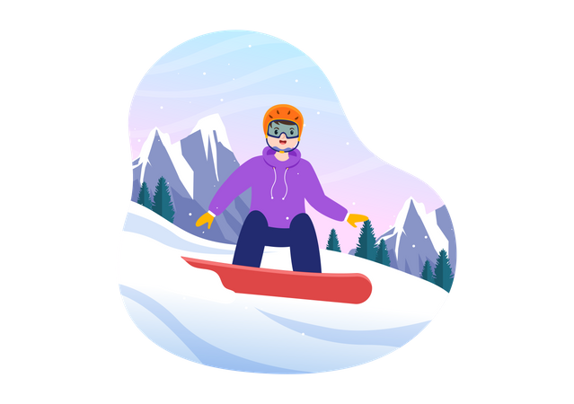 Man doing ice snowboarding at snow forest  Illustration