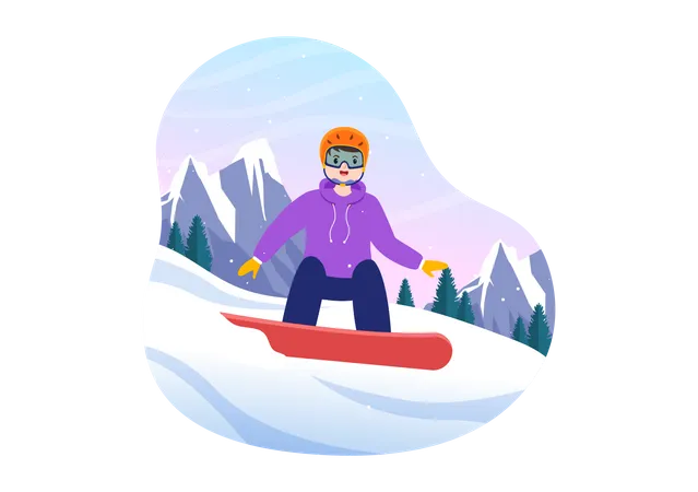 Man doing ice snowboarding at snow forest  Illustration