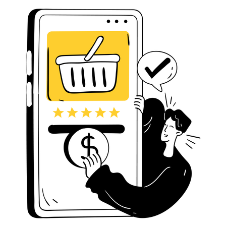 Man Doing In-App Purchase Transaction  Illustration