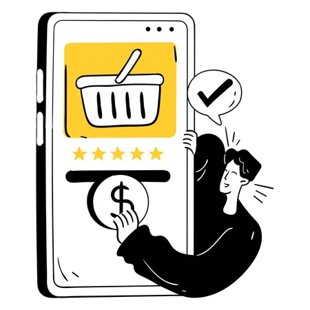 Man Doing In-App Purchase Transaction  Illustration