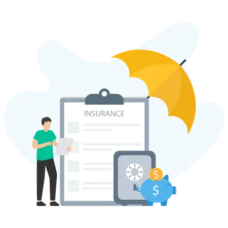 Man doing Insurance Saving  Illustration