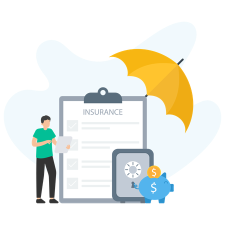 Man doing Insurance Saving  Illustration