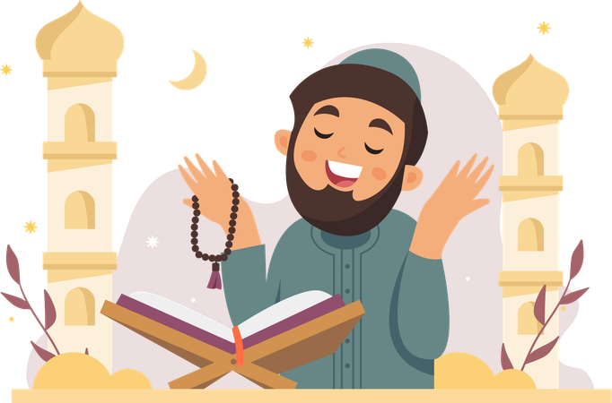 Man Doing Islamic Praying at Mosque  Illustration