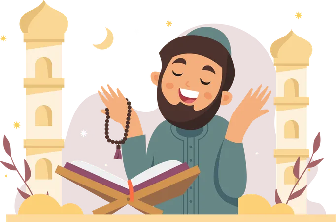 Man Doing Islamic Praying at Mosque  Illustration