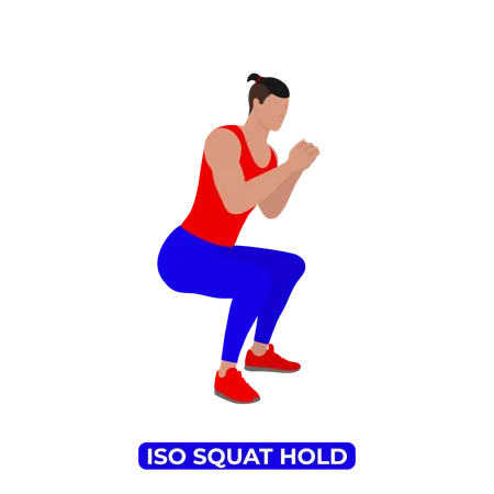 Man Doing Iso Squat Hold Exercise  イラスト