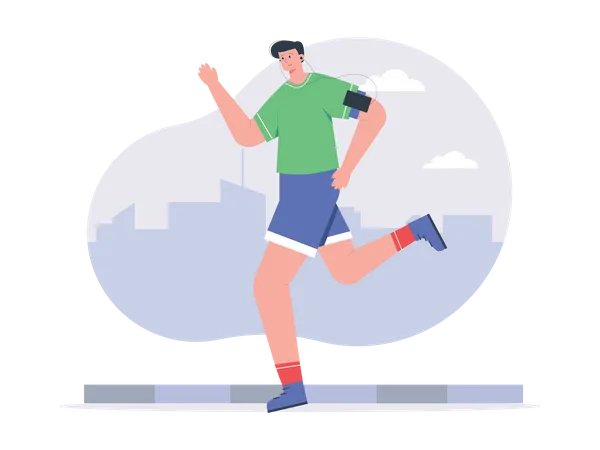 Man doing jogging while listening songs  Illustration