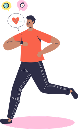 Man doing jogging while using smartwatch tracker Illustration
