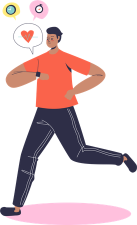 Man doing jogging while using smartwatch tracker  Illustration