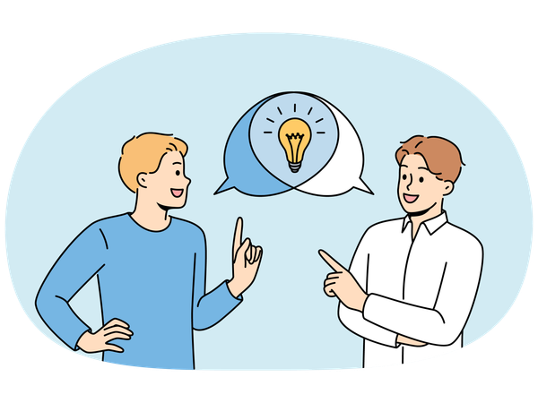 Man doing joint brainstorming, discussing ideas for making money  Illustration
