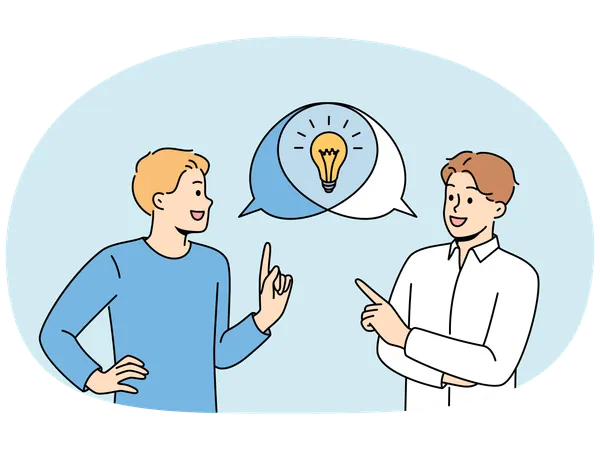 Man doing joint brainstorming, discussing ideas for making money  Illustration