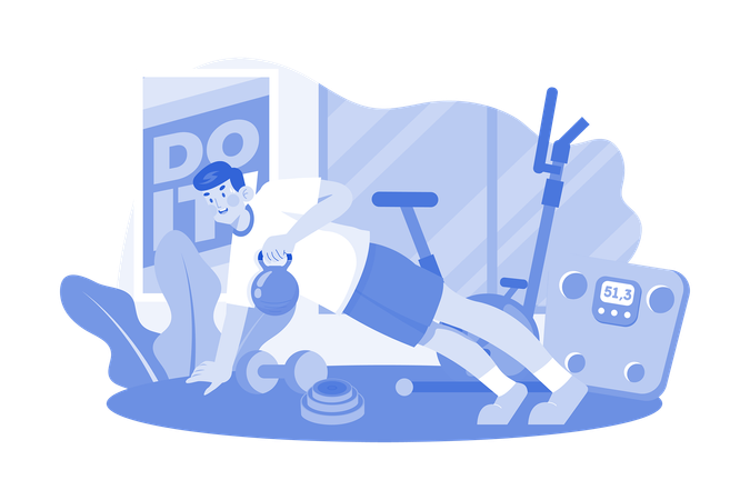 Man doing kettlebell exercises at the gym  Illustration