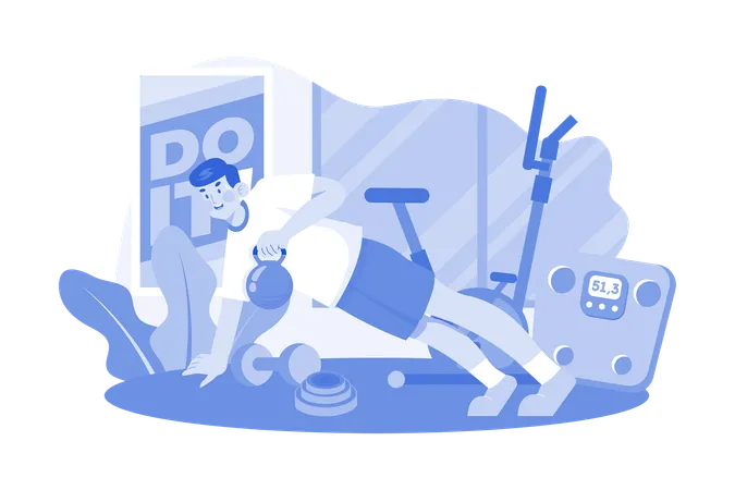 Man doing kettlebell exercises at the gym  Illustration