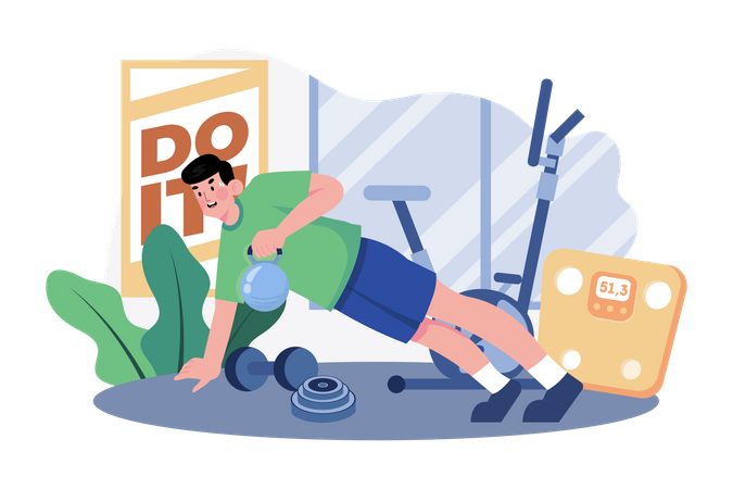 Man doing kettlebell exercises at the gym  Illustration