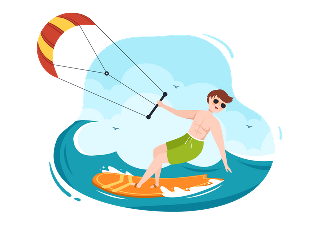 Man doing Kitesurfing Illustration