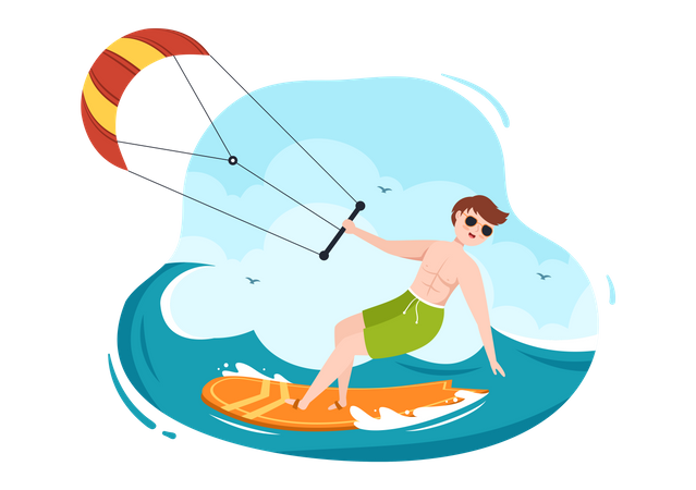 Man doing Kitesurfing  Illustration