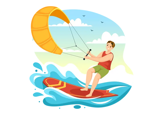 Man doing kitesurfing  Illustration