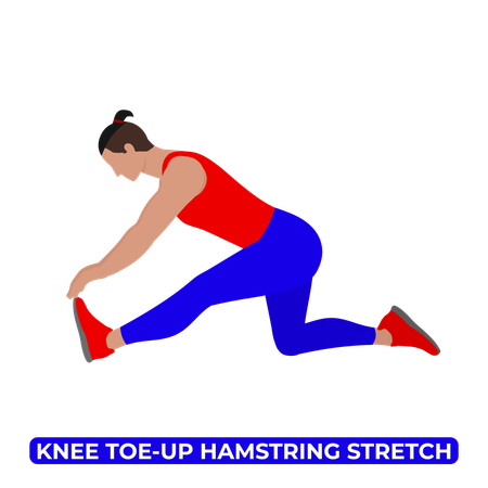 Man Doing Kneeling Toe Up Hamstring Stretch  Illustration