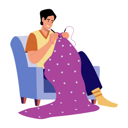 Man doing knitting work  Illustration