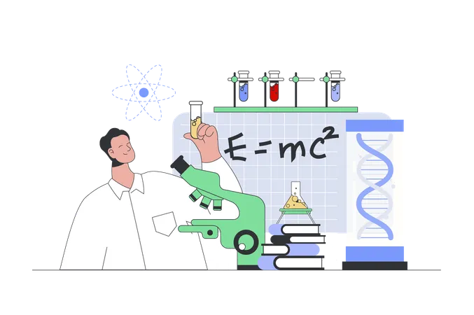 Man doing lab test in flask  Illustration