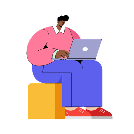 Man doing Laptop Shopping from Home  Illustration