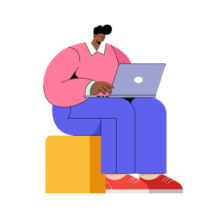Man doing Laptop Shopping from Home  Illustration