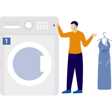 Man doing Laundry and dry cleaning  Illustration