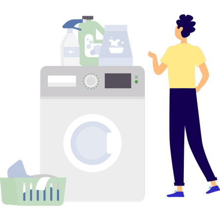 Man doing laundry work  Illustration