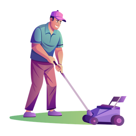 Man doing lawn mowing  Illustration