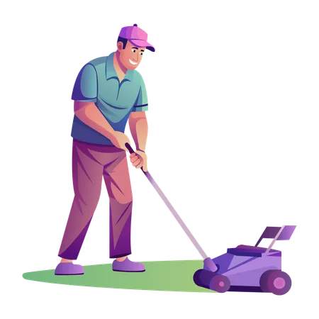 Man doing lawn mowing  Illustration