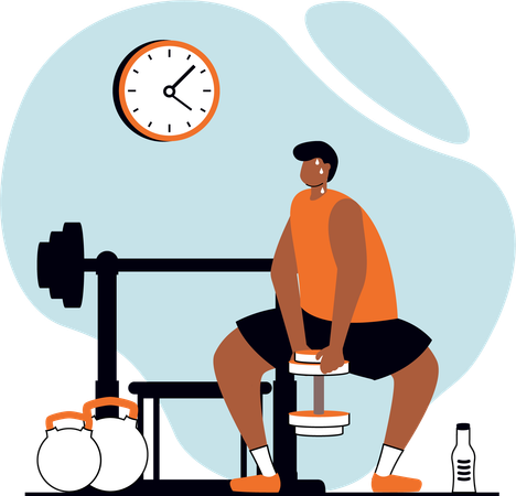 Man doing leg exercise with dumbbell  Illustration