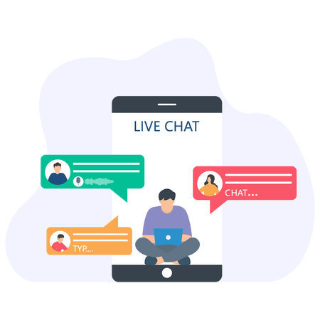 Man doing Live Chat  Illustration