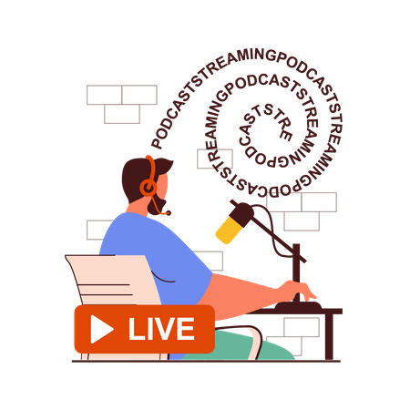 Man doing live podcasting show  Illustration