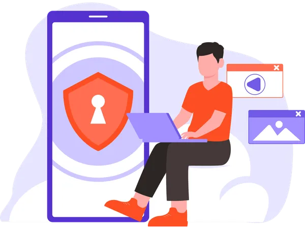 Man doing Login Access  Illustration